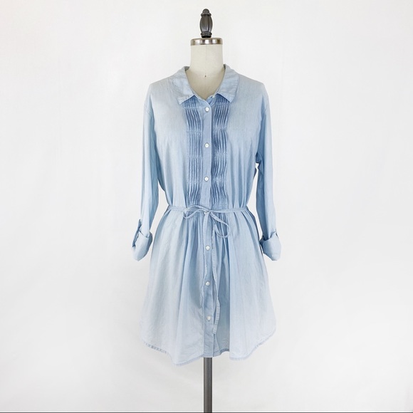 Levi’s Pintuck Chambray Denim Mini   Belted ShirtDress Light Wash - Picture 2 of 11